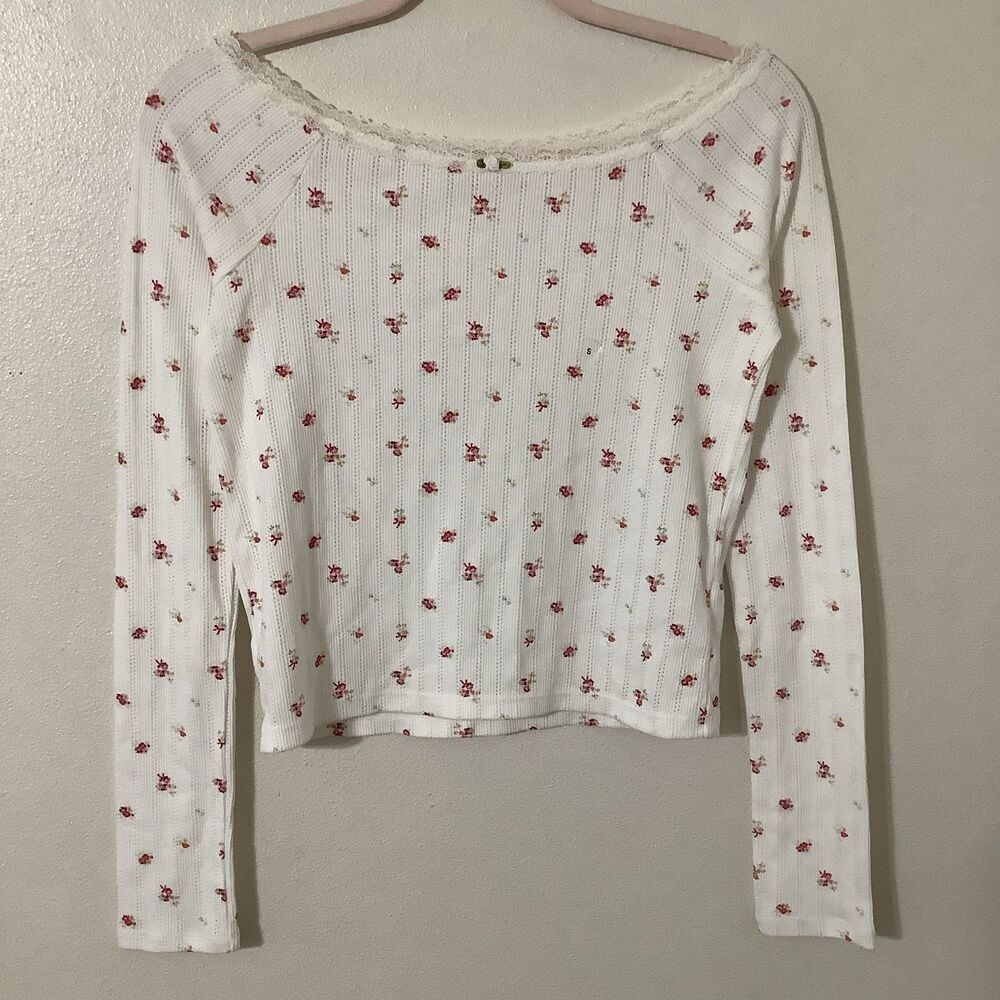 Aeropostale White Coquette Feminine Girly Rosette Romantic Long Sleeve Top S